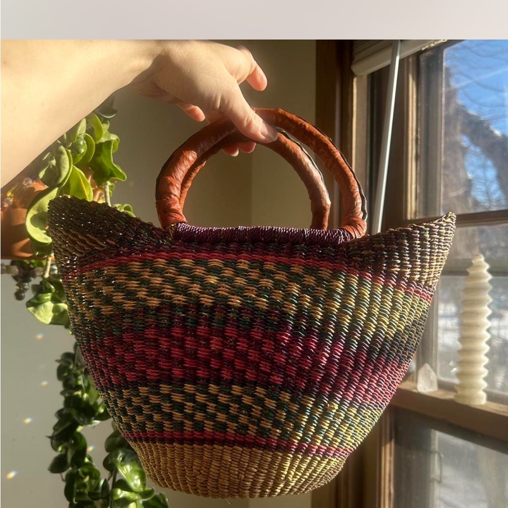 Handmade African Basket w/ leather handles